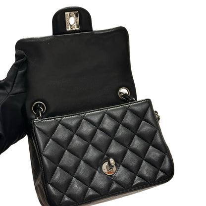 Used CHANEL Lambskin Leather Mini flap 17cm Cross Body Bag Black PHW
