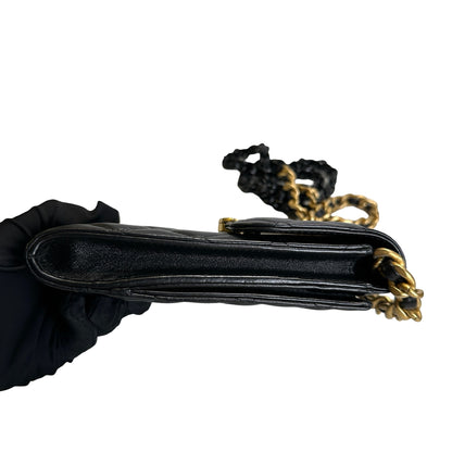 Used CHANEL Quilted Lambskin Chanel 19 Phone Holder Phone Bag Black Gold Ruthenium