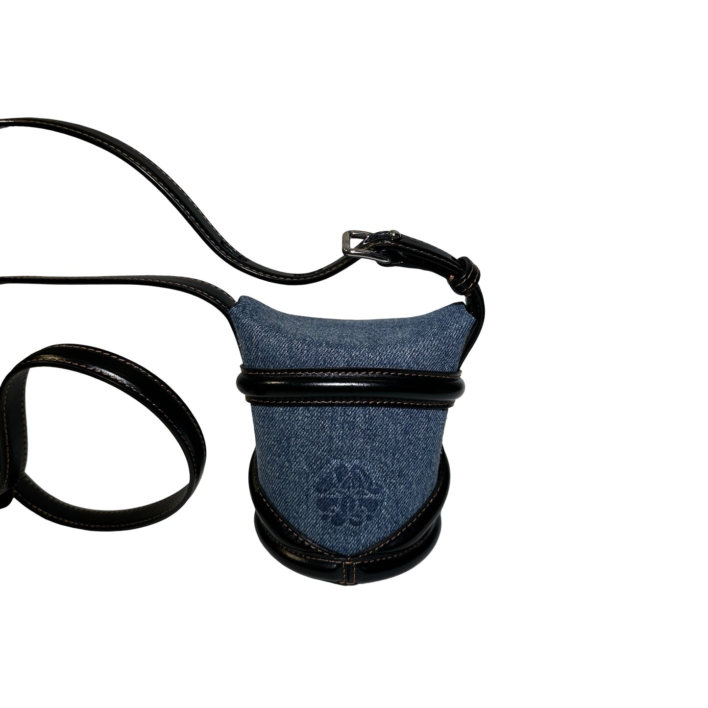Used ALEXANDER MCQUEEN Denim Leather The Curve Shoulder Bag Navy Blue Black