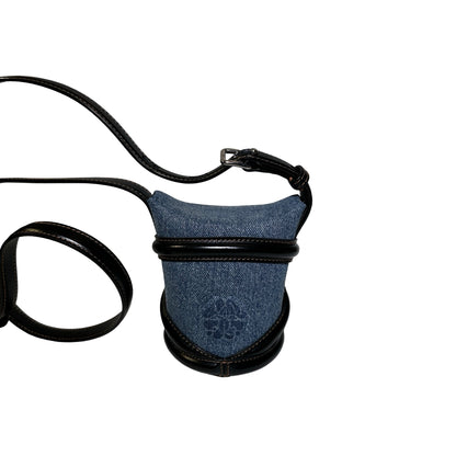 Used ALEXANDER MCQUEEN Denim Leather The Curve Shoulder Bag Navy Blue Black