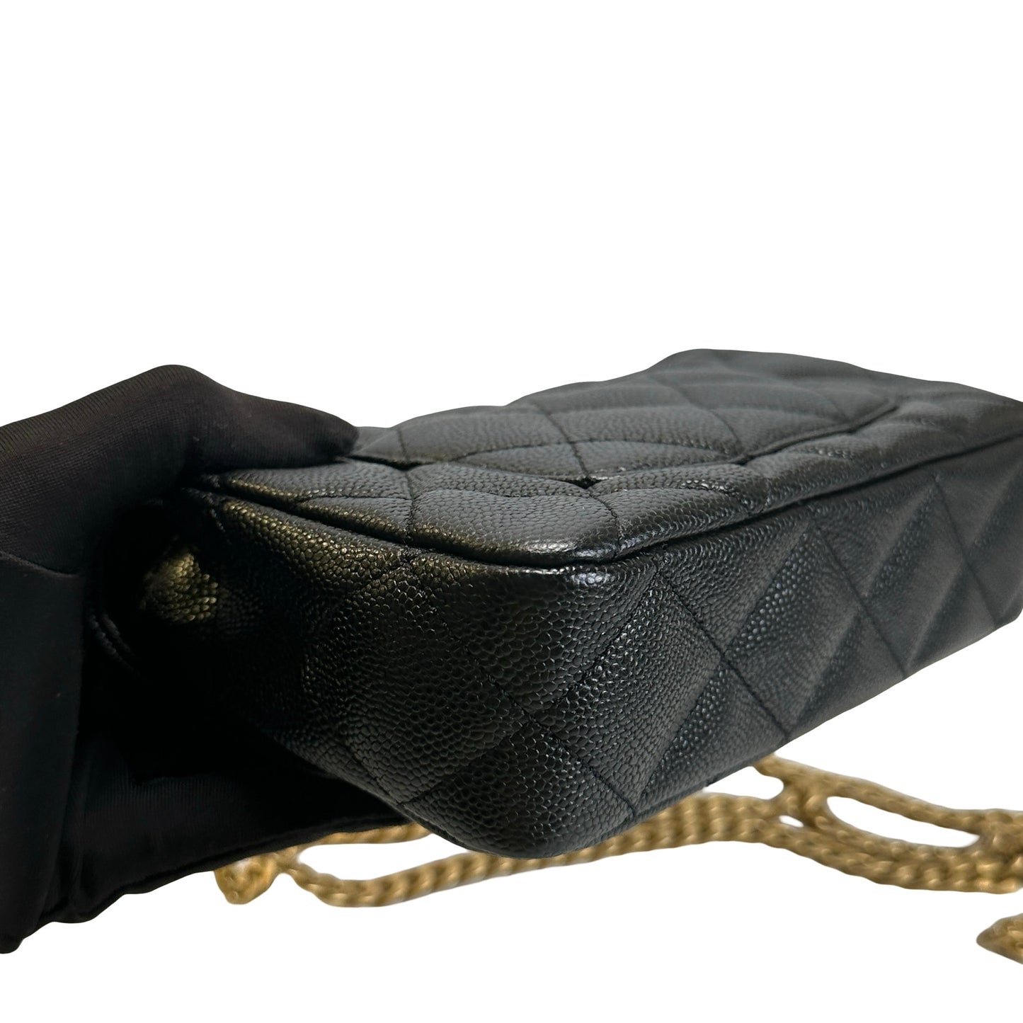 Used CHANEL Caviar Quilted Mini Flap Bag Chain Shoulder Bag Black Gold