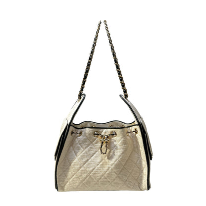 Used CHANEL Quilted Tweed 25 Bag Shoulder Bag White GHW