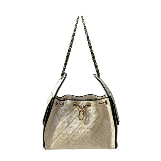 Used CHANEL Quilted Tweed 25 Bag Shoulder Bag White GHW
