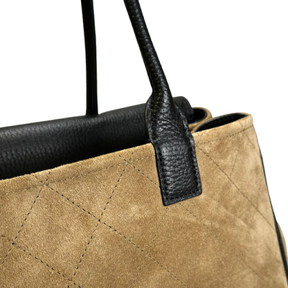 Brand New CHANEL Quilted Suede Caviar East West Flap Tote Tote Bag Black Brown