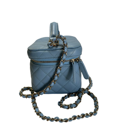 Used CHANEL Quilted Caviar Leather Vanity Case Vanity case Light Blue