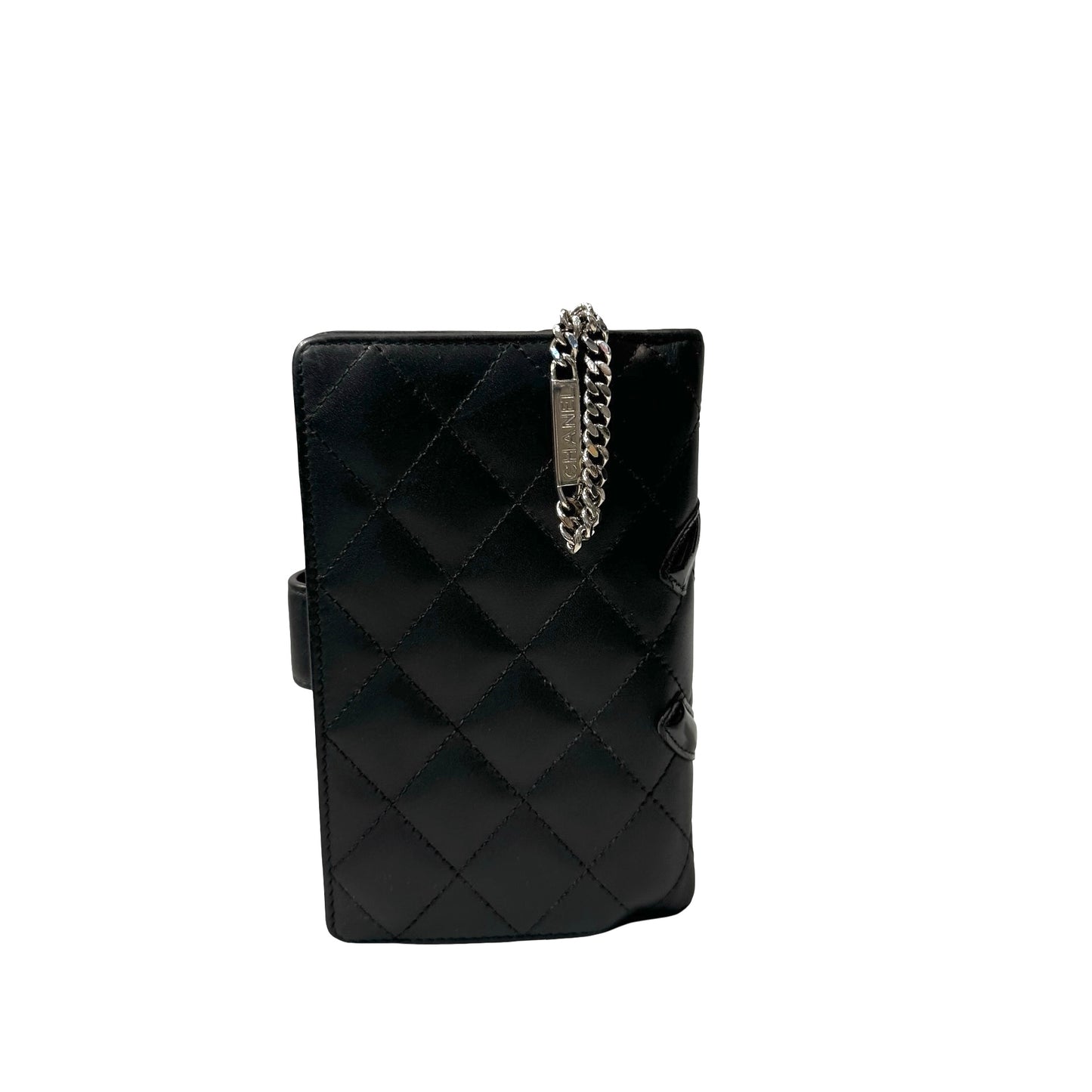 Used Chanel Lambskin Leather 2 Fold Wallet Wallet Black PHW