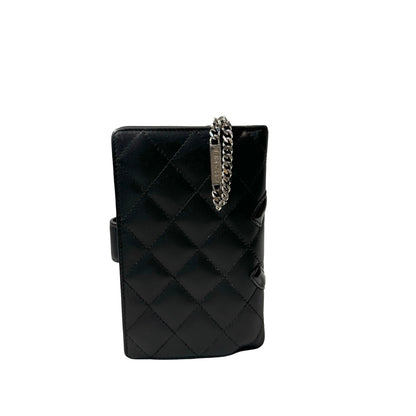 Used Chanel Lambskin Leather 2 Fold Wallet Wallet Black PHW