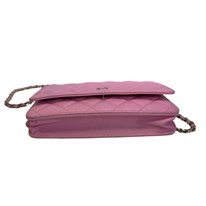 Used CHANEL Caviar Gold tone Wallet on chain Wallet on chain Pink