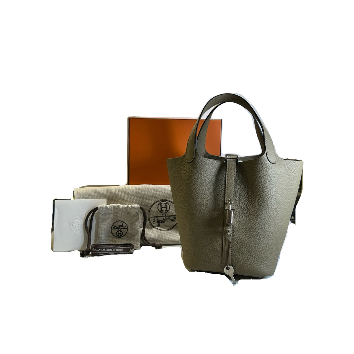 Used HERMES Clemence Picotin 18 Bucket Bag 8Q Beige PHW