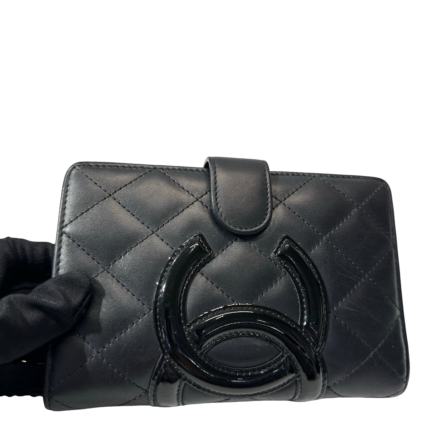 Used Chanel Lambskin Leather 2 Fold Wallet Wallet Black PHW