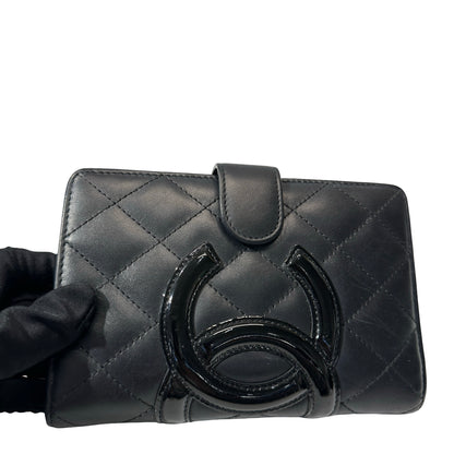 Used Chanel Lambskin Leather 2 Fold Wallet Wallet Black PHW