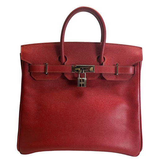 Used HERMES Epsom HAC 28 Handbag Red PHW