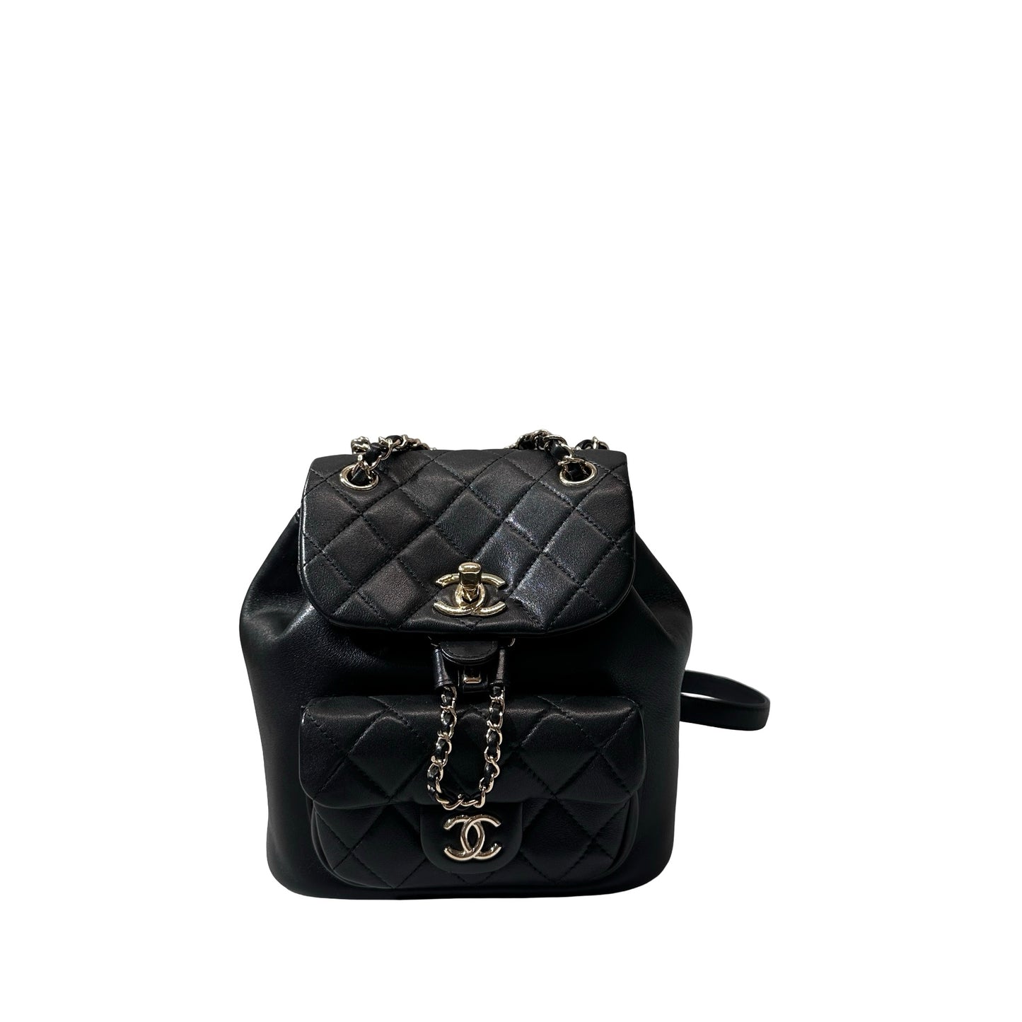 Used Chanel Calfskin Leather Small Duma Backpack Black GHW