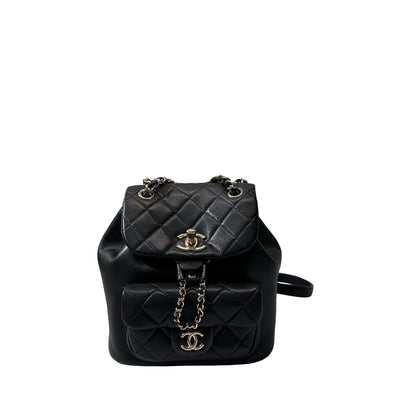Used Chanel Calfskin Leather Small Duma Backpack Black GHW