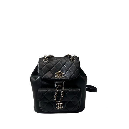 Used Chanel Calfskin Leather Small Duma Backpack Black GHW