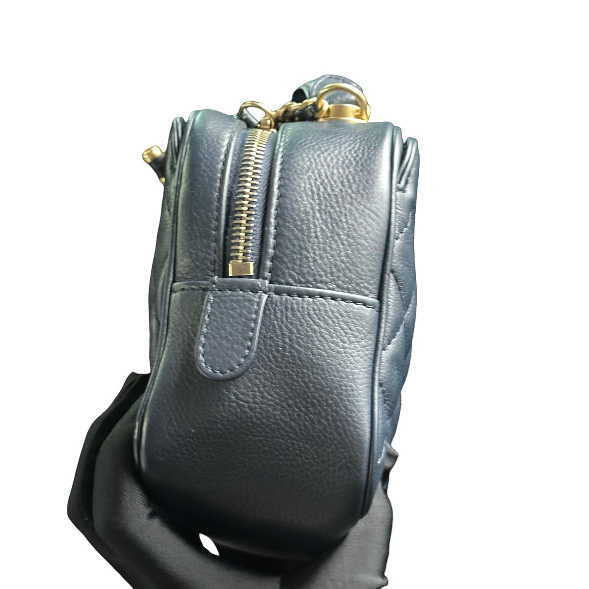 Used CHANEL Quilted Lambskin Camera Case Camera Bag Navy Gold
