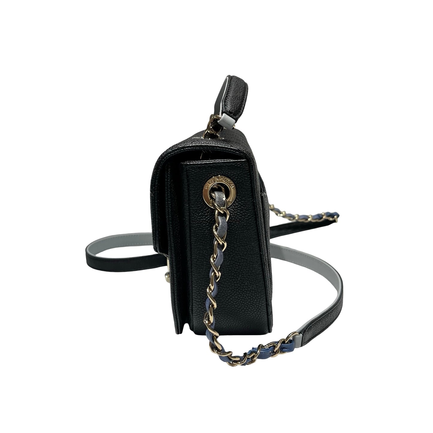 Used CHANEL Calfskin Leather Cross Body Bag Black GHW