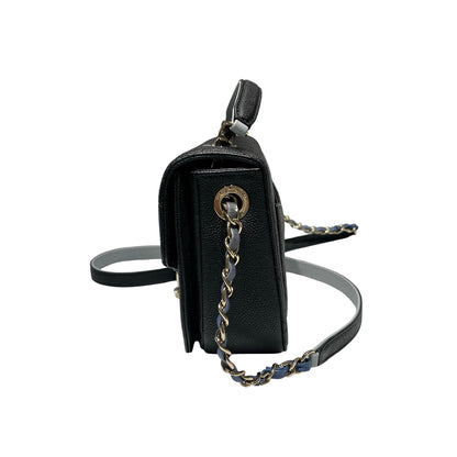 Used CHANEL Calfskin Leather Cross Body Bag Black GHW