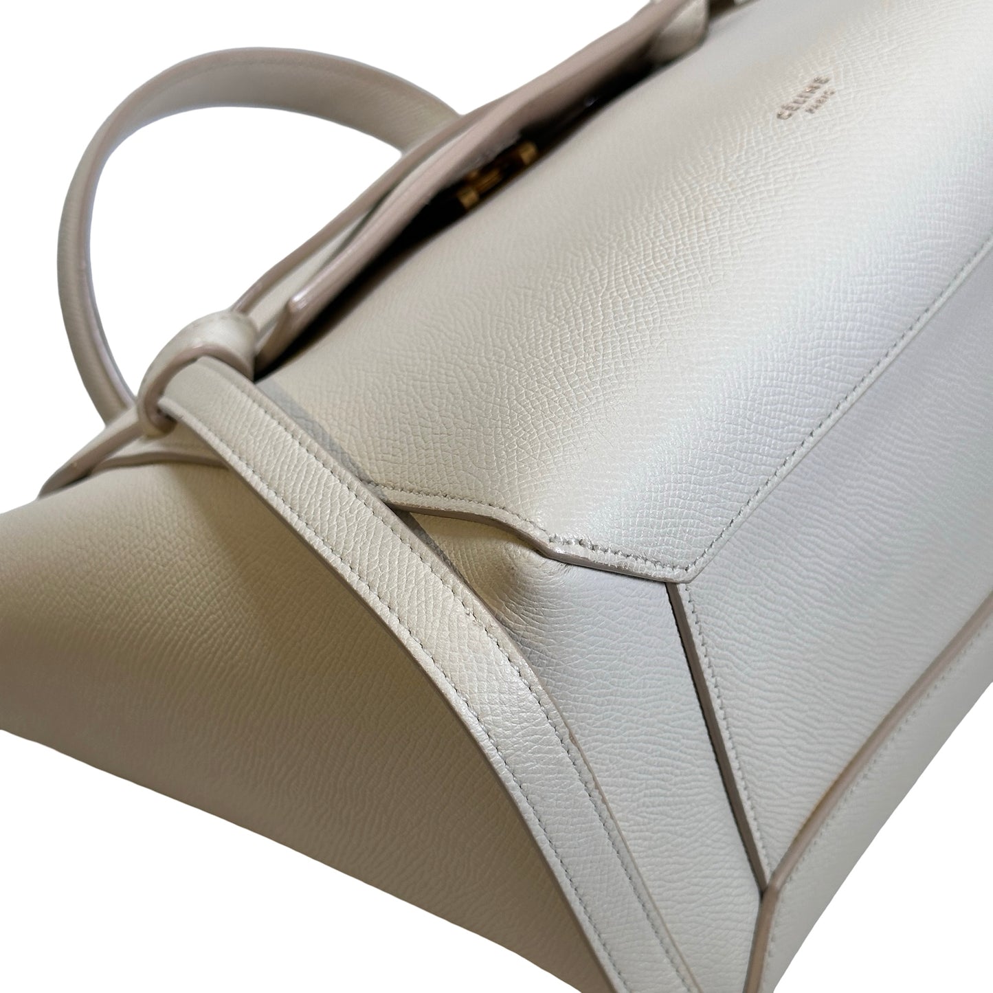 Used CELINE Grained Calfskin Belt Bag Handbag White GHW
