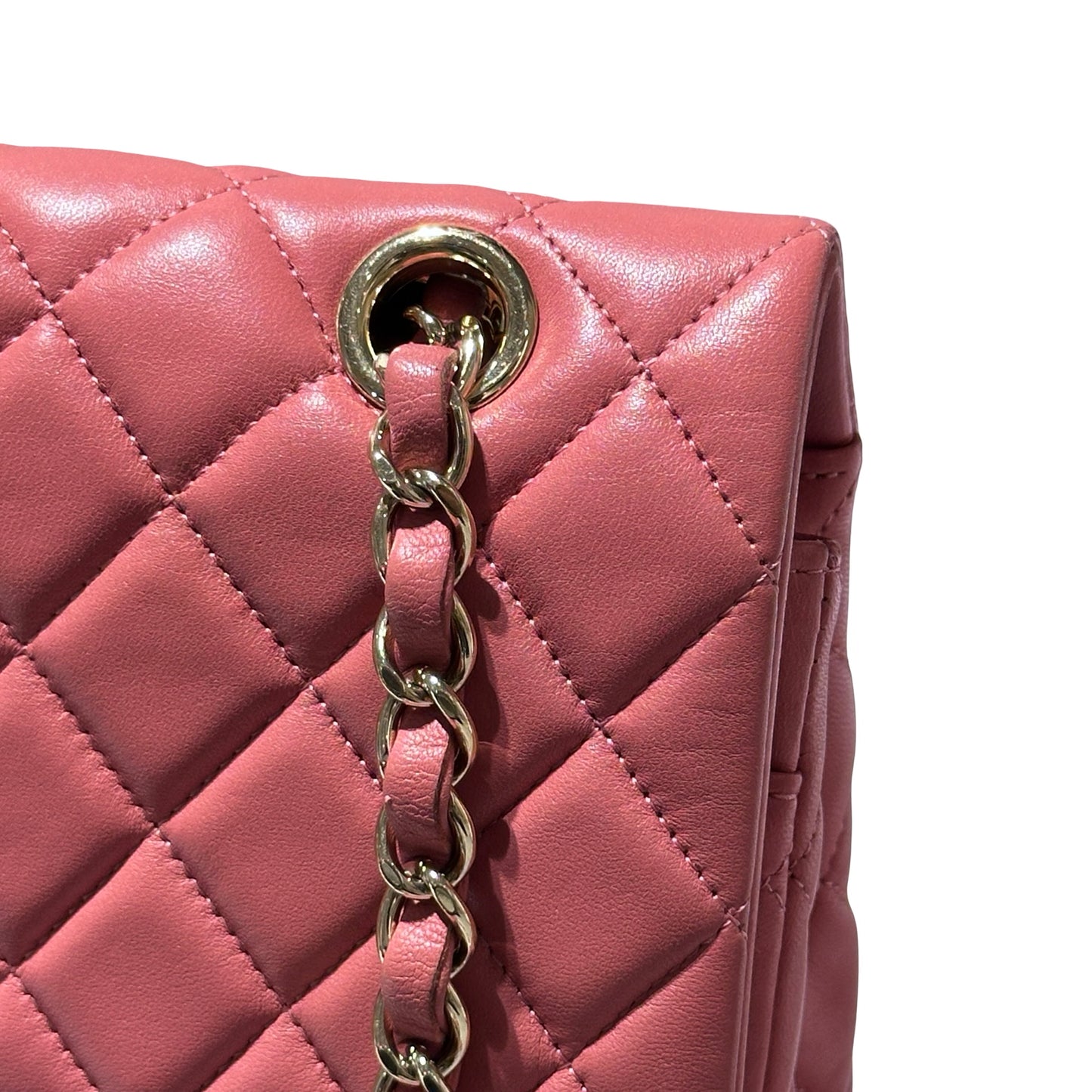 Used CHANEL Lambskin Leather Valentine Charm Classic Flap 25 Medium Chain Shoulder Bag Pink