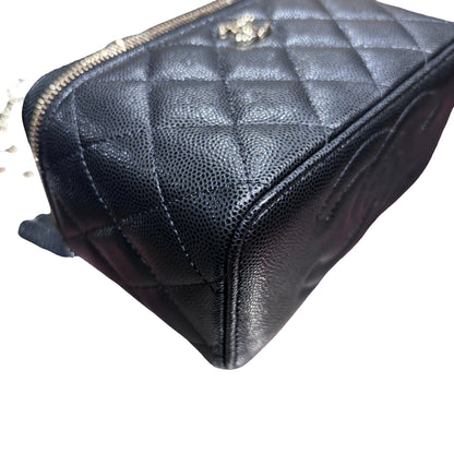 New CHANEL Vanity Case With Handle Clutch Black PHW
