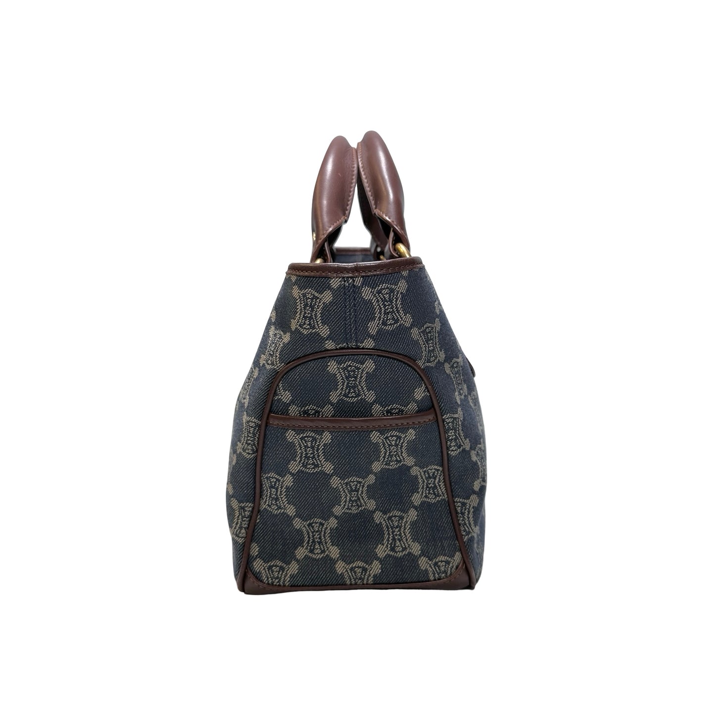 Used CELINE Canvas Vintage Handbag Blue Brown