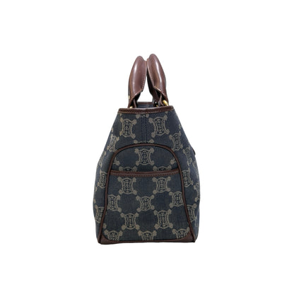 Used CELINE Canvas Vintage Handbag Blue Brown