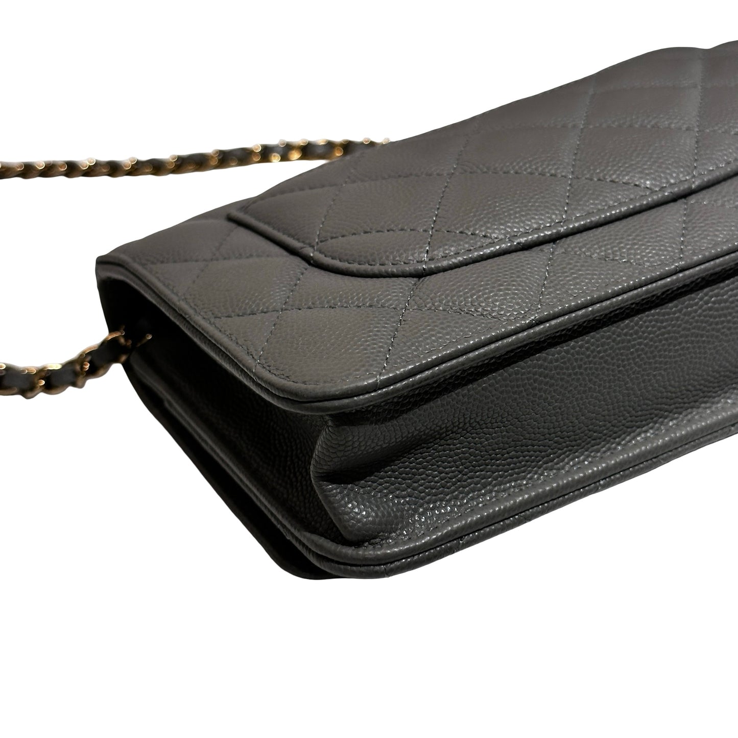 Used CHANEL Caviar Leather WOC Calf Skin Cross Body Bag Grey PHW