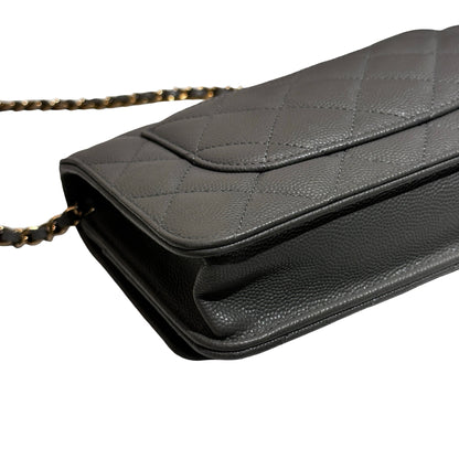 Used CHANEL Caviar Leather WOC Calf Skin Cross Body Bag Grey PHW