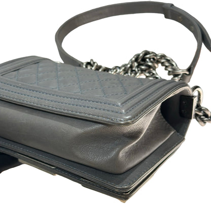 Used CHANEL Boy 20cm Cross Body Bag Grey PHW