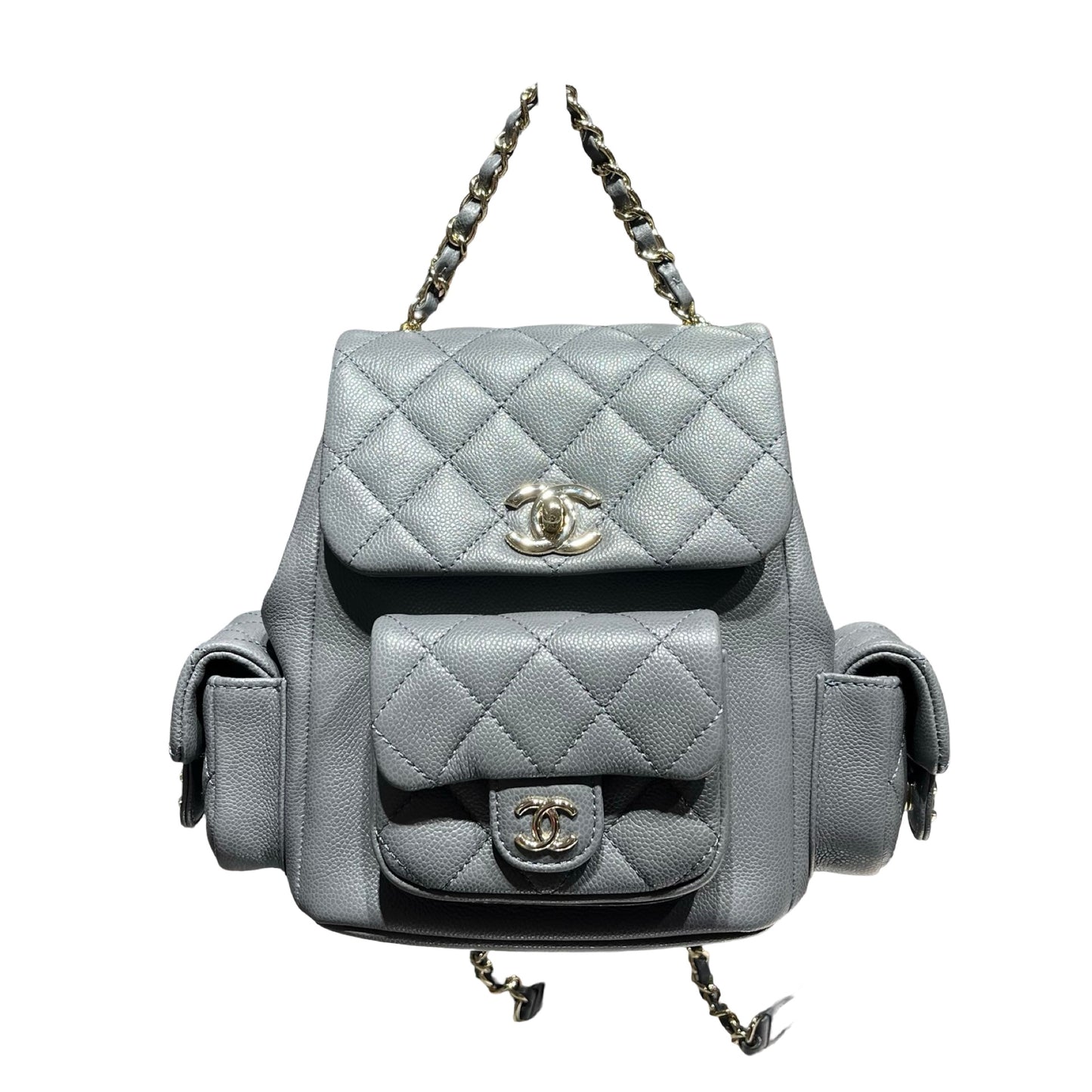 Used CHANEL Caviar Leather Small Duma Backpack Grey GHW