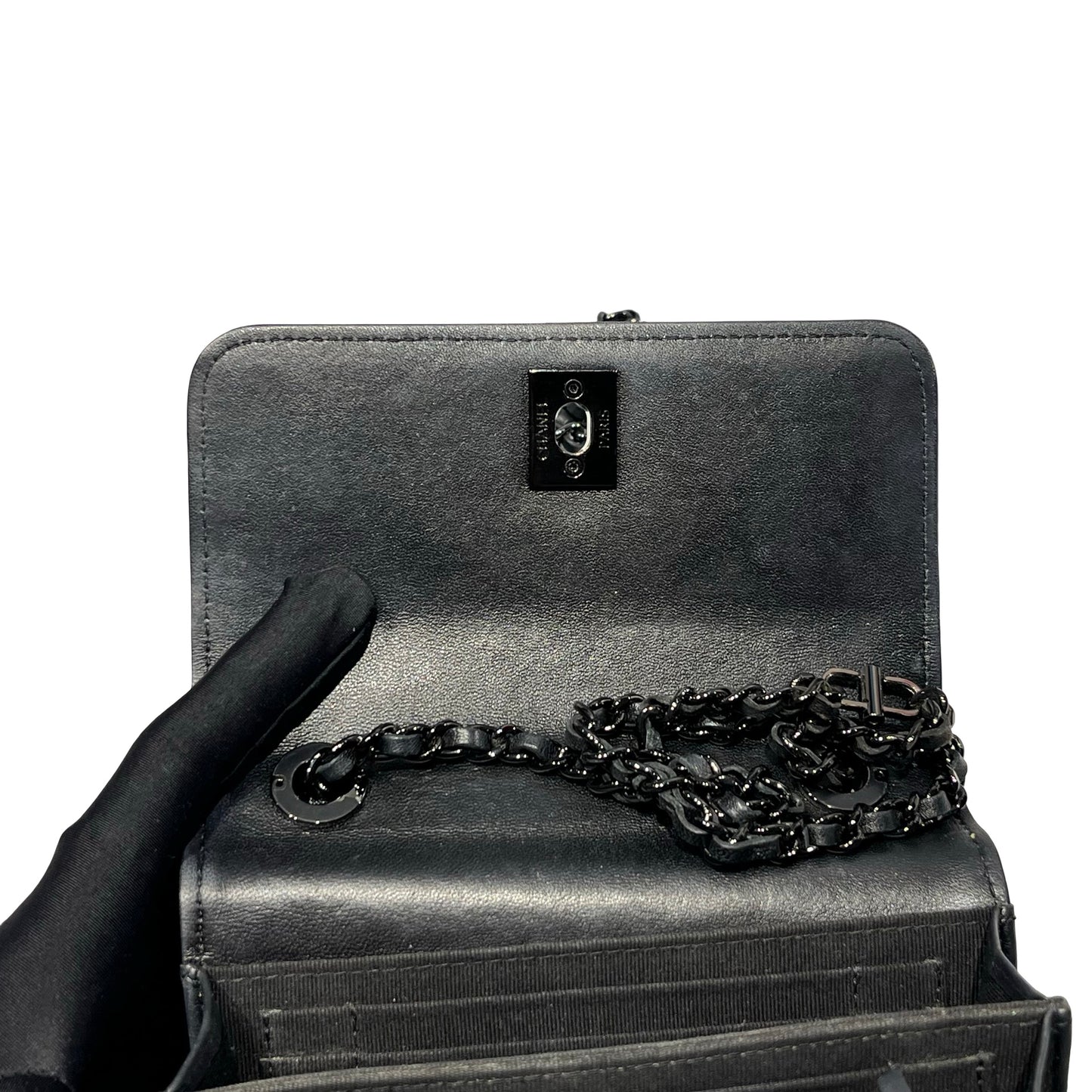 Used CHANEL Calfskin Leather MINI WOC Cross Body Bag Black