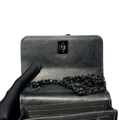 Used CHANEL Calfskin Leather MINI WOC Cross Body Bag Black