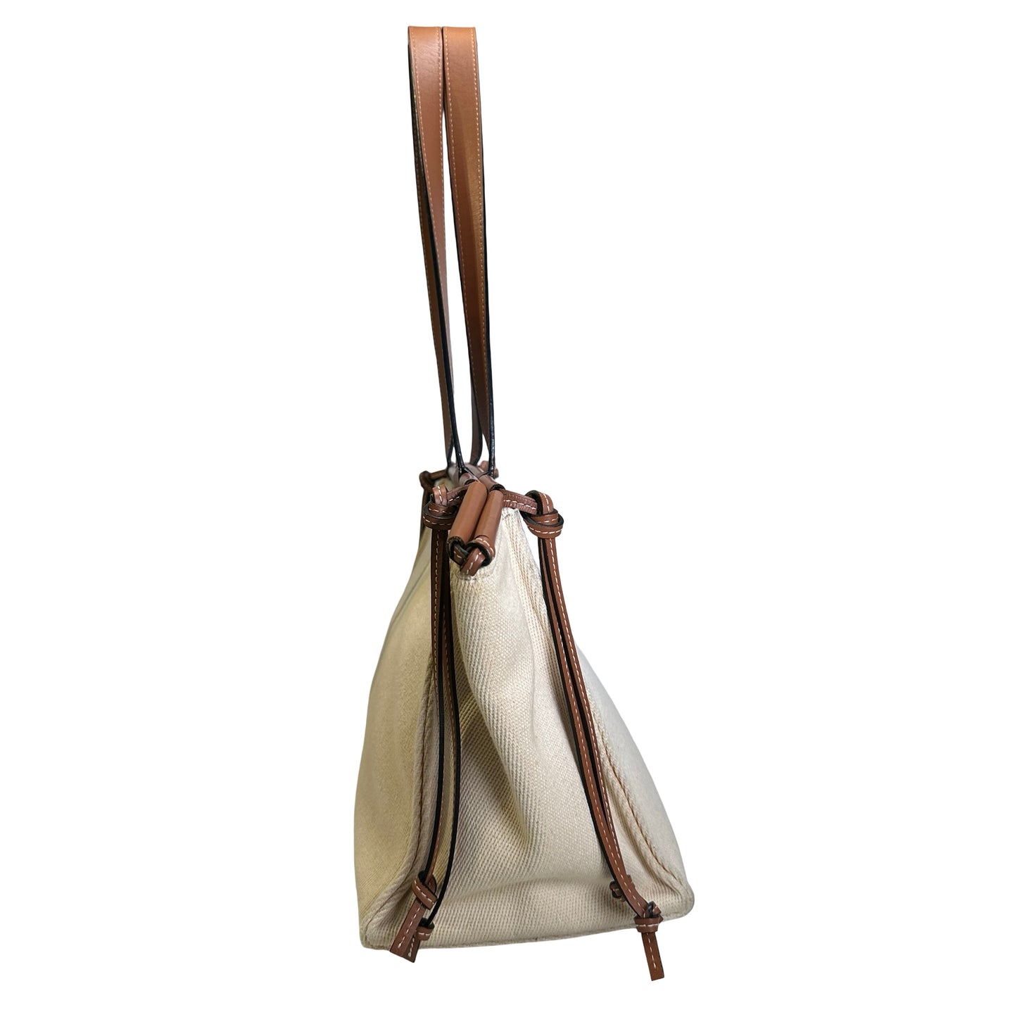 Used LOEWE Canvas Calfskin Cushion Tote Bag Ecru Tan