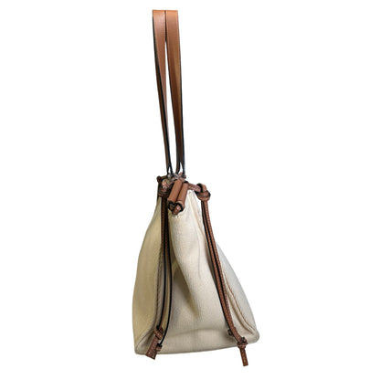 Used LOEWE Canvas Calfskin Cushion Tote Bag Ecru Tan