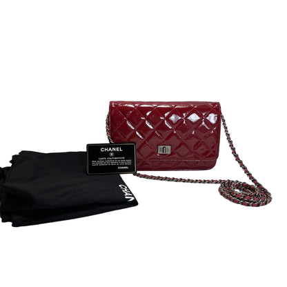 Used CHANEL Quilted Patent Leather 2.55 WOC Handbag Red
