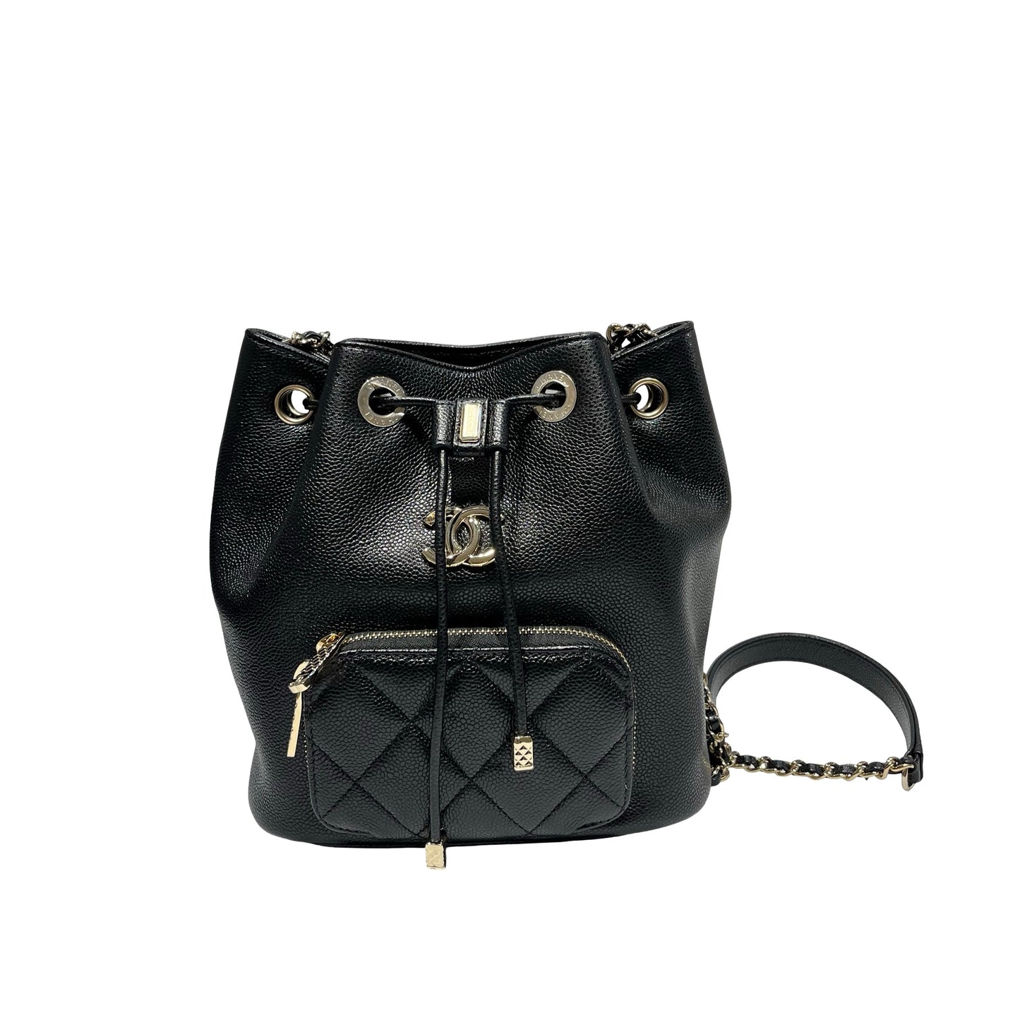 Used CHANEL Calfskin Leather Cross Body Bag Black GHW