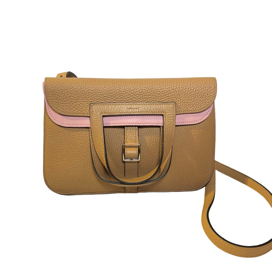 Used HERMÈS Clemence leather Halzan Shoulder Bag Brown Pink PHW