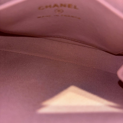 Used CHANEL Lambskin Leather 24P Charms Hobo Bag metallic pink GHW