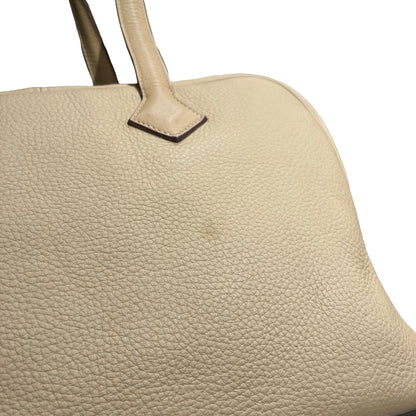 Used HERMES Leather Victoria Handbag Beige PHW