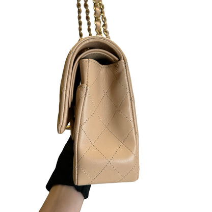 Used CHANEL Lambskin Classic Flap 25cm Chain shoulder bag Beige GHW