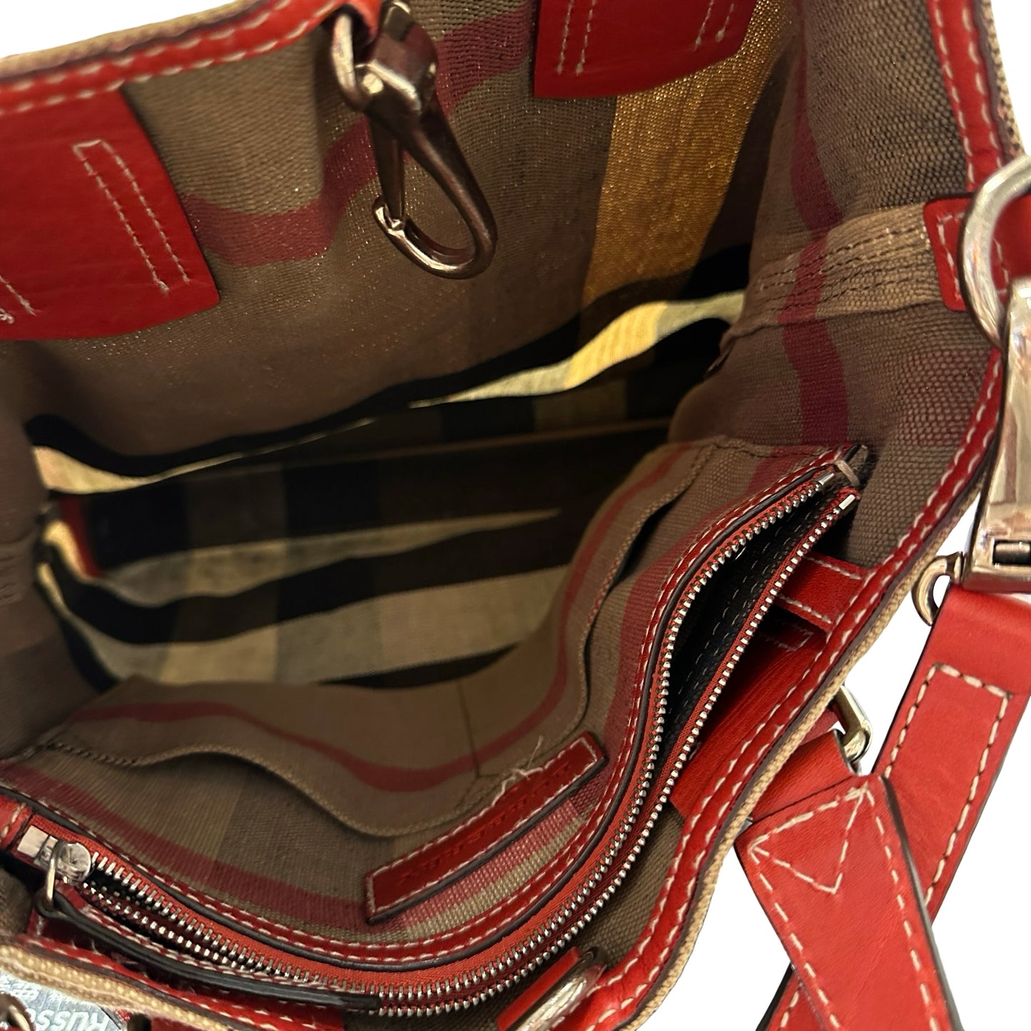 Used BURBERRY Tote Bag Beige Red