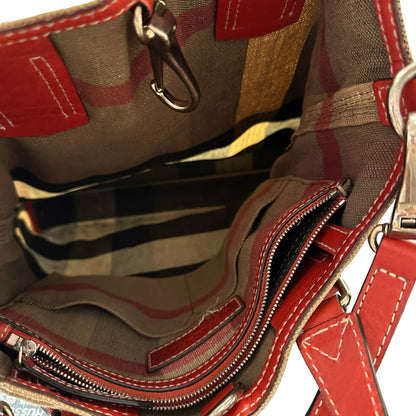 Used BURBERRY Tote Bag Beige Red