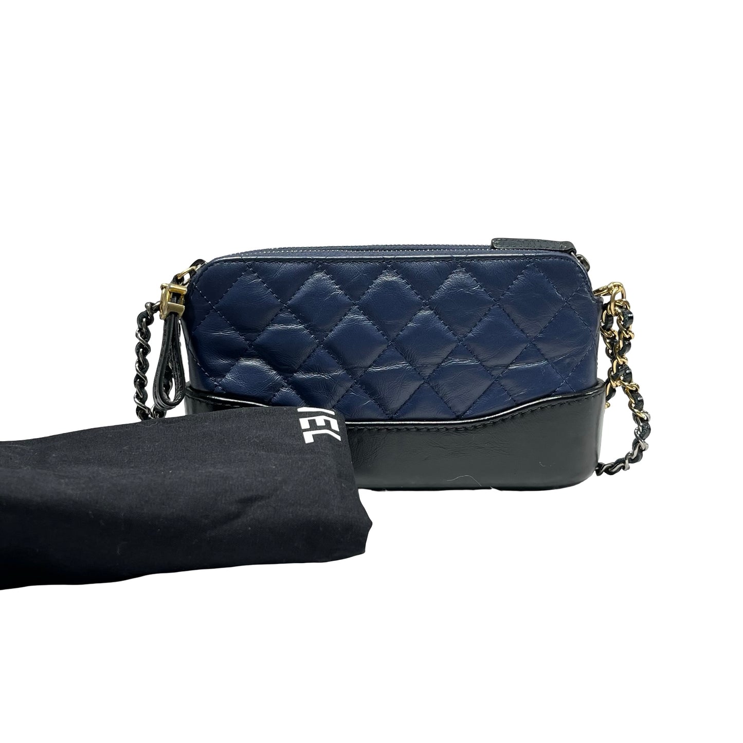 Used Chanel Calfskin Leather Gabrielle small Cross Body Bag Navy GHW Black
