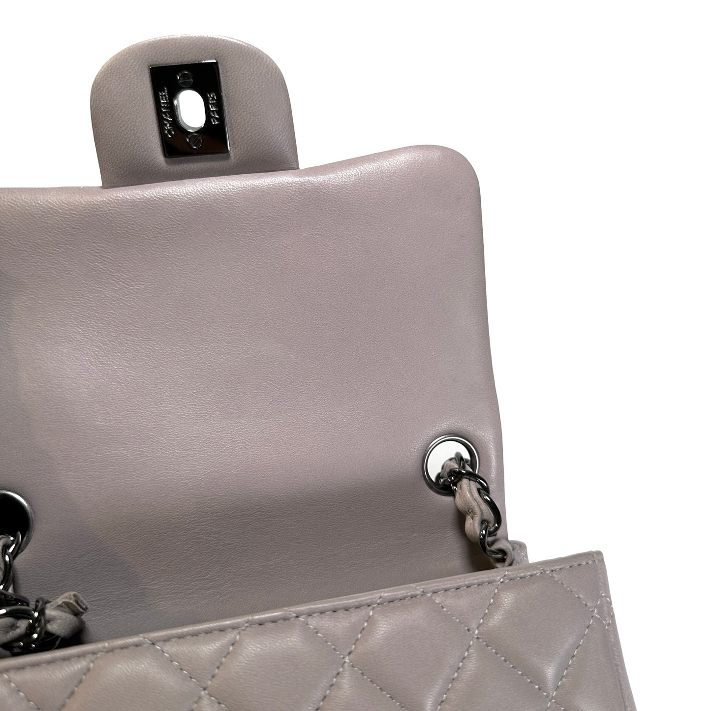 Used CHANEL Lambskin Classic Flap Bag Cross body bag Grey PHW