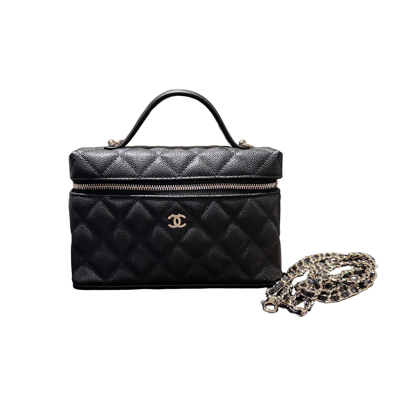 Used CHANEL Caviar Leather LP Vanity Case Cross Body Bag Black GHW