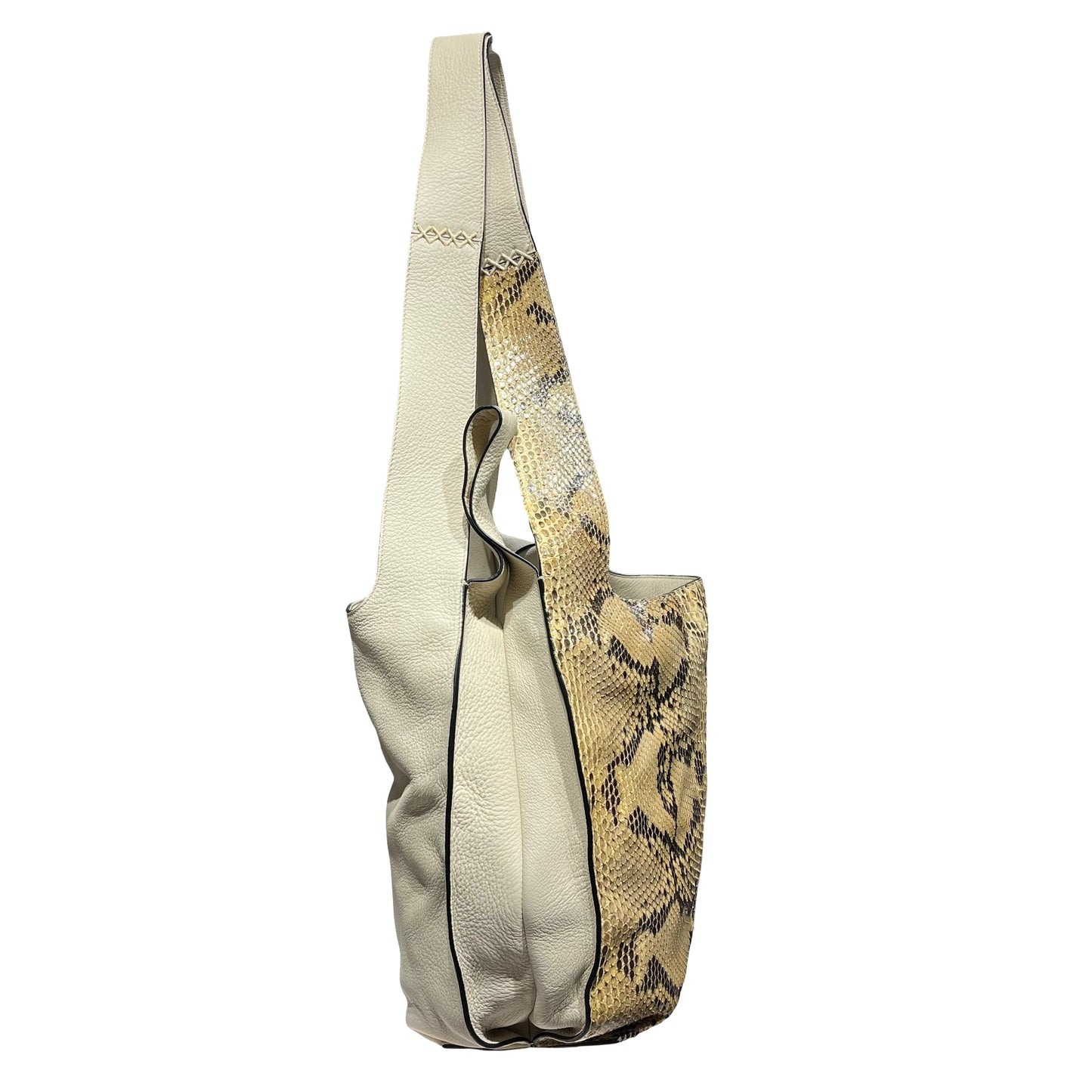 Used LOEWE Python Leather Calfskin Leather Python Hobo Bag Beige