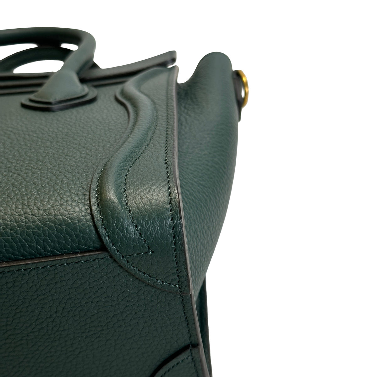 Used CELINE Drummed Calfskin Luggage Nano Handbag Dark Green