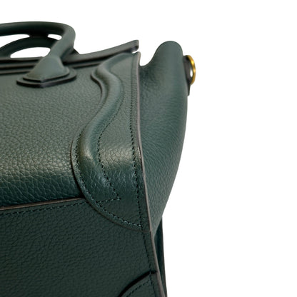 Used CELINE Drummed Calfskin Luggage Nano Handbag Dark Green