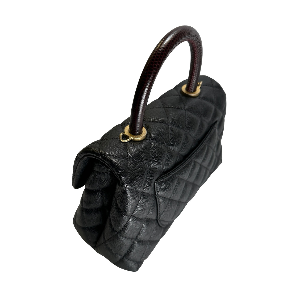 Used CHANEL Quilted Caviar Leather Coco Handle Handbag Black Gold